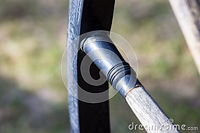 Fragment wooden retro wheel for a gharry closeup Stock Photo