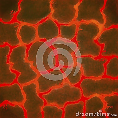 Fragmented crust floating on incandescent lava Stock Photo