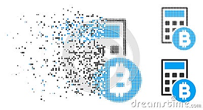 Fragmented Dot Halftone Bitcoin Calculator Icon Vector Illustration