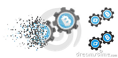 Fragmented Dotted Halftone Dash Bitcoin Gears Icon Vector Illustration