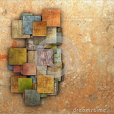 Fragmented multiple color square tile grunge pattern backdrop Stock Photo