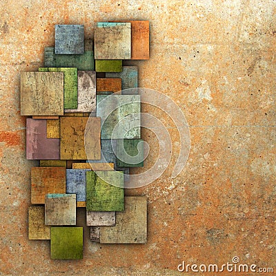 Fragmented multiple color square tile grunge pattern backdrop Stock Photo
