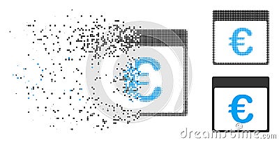 Fragmented Pixel Halftone Euro Currency Calendar Page Icon Vector Illustration