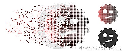 Fragmented Pixel Halftone Negation Smiley Gear Icon Vector Illustration