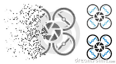 Fragmented Pixel Halftone Shutter Drone Icon Vector Illustration