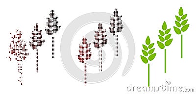 Fragmented Pixel Halftone Wheat Plants Icon Vector Illustration