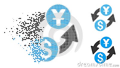 Fragmented Pixelated Halftone Dollar Yuan Exchange Icon Vector Illustration