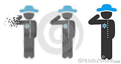 Fragmented Pixelated Halftone Gentleman Officer Icon Vector Illustration
