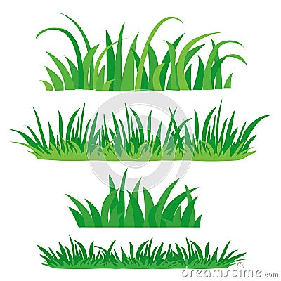 Fragments of green grass. Set of design elements of nature. Vector illustration Cartoon Illustration