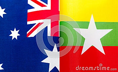 Fragments of the national flags of Australia and the Republic of the Union of Myanmar Stock Photo