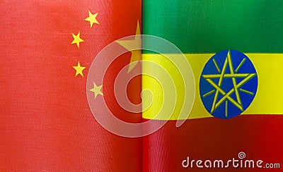 Fragments of the national flags of China and Ethiopia Stock Photo