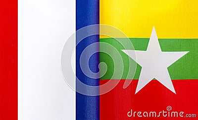 Fragments of the national flags of France and the Republic of the Union of Myanmar Stock Photo