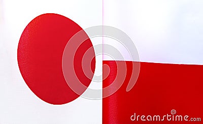 Fragments of the national flags of Japan and Poland Stock Photo