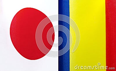 Fragments of the national flags of Japan and Romania Stock Photo