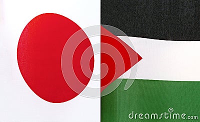 Fragments of the national flags of Japan and the State of Palestine Stock Photo