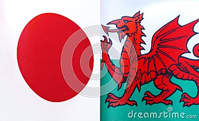 Fragments of the national flags of Japan and Wales Stock Photo