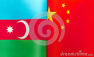 Fragments of the national flags of the Republic of Azerbaijan and China Stock Photo