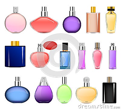 Fragrance bottles mockup set, realistic style Cartoon Illustration