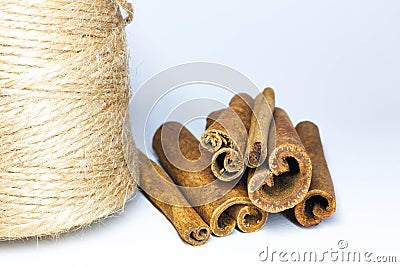 Fragrant cinnamon sticks isolated on white background. Macro photo of cinnamon. Stock Photo