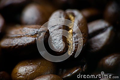 Fragrant coffee beans dark roast macro Stock Photo