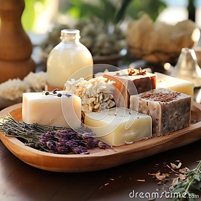 Fragrant handmade soap made from natural herbal ingredients. Organic soap in a beautiful color. Stock Photo
