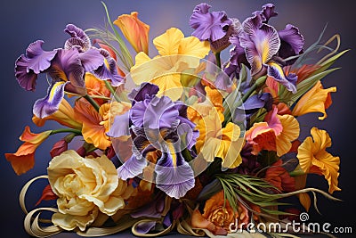 Fragrant Iris bouquet wedding. Generate Ai Stock Photo