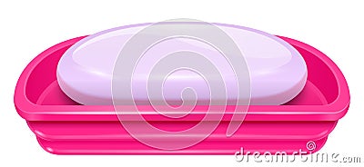 Fragrant purple soap bar on plastic pink basin Vector Illustration