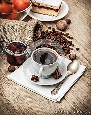 Fragrant strong coffee with sweet dessert Stock Photo