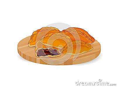 Fragrant tasty pasties with filling on a cutting board. Vector illustration Vector Illustration