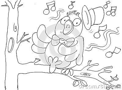 Frak bird singing loudly chine coloring humorous children Stock Photo
