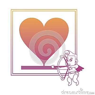 Fram with heart and cupid rainbow lines Vector Illustration