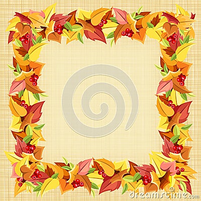 Frame with autumn colorful leaves on a sacking background. Vector eps-10. Vector Illustration