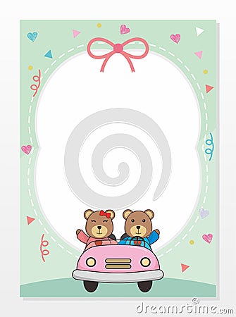 Cute Card Template With Tosca Color And Teddy Bear Vector Vector Illustration