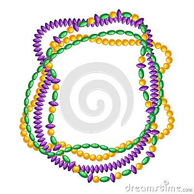 Frame with beads in Mardi Gras colors. Vector Illustration