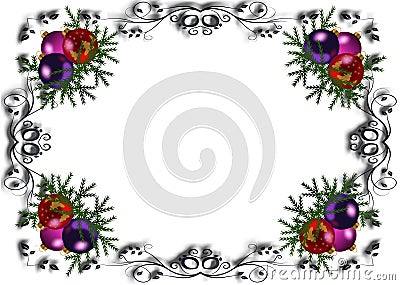 Frame with black corner patterns and Christmas balls on white background for a copy space Stock Photo