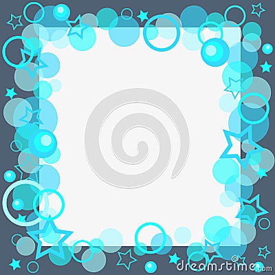 Frame with blue stars and cicles. greeting card with abstract background Vector Illustration