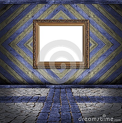 Frame on blue and yellow vintage plank background Stock Photo