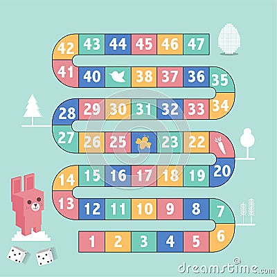 Frame of board Easter game ,Funny frame,cartoon,cute, rabbit,eggs,Vector illustrations. Vector Illustration