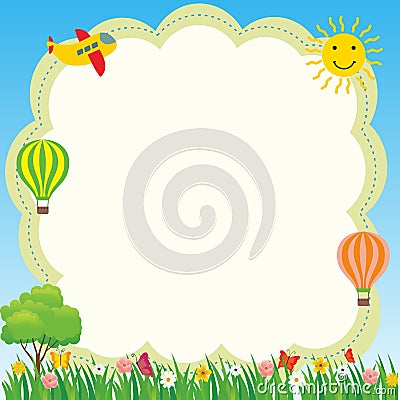 Cute and Funny Frame with Landscape Cartoon Stock Photo