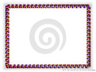 Frame and border of ribbon with the Armenia flag, edging from the golden rope. 3d illustration Cartoon Illustration