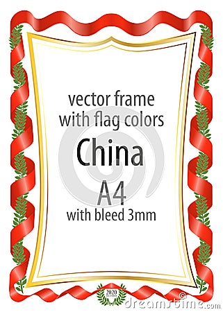 Frame and border of ribbon with the colors of the China flag Vector Illustration