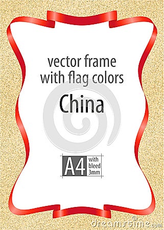 Frame and border of ribbon with the colors of the China flag, template elements for your certificate and diploma. Vector, with ble Vector Illustration