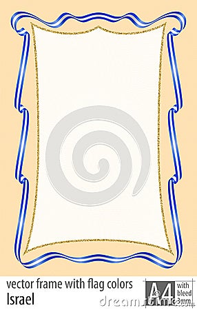 Frame and border of ribbon with the colors of the Israel flag, with protective grid. Vector, with bleed three mm. Vector Illustration