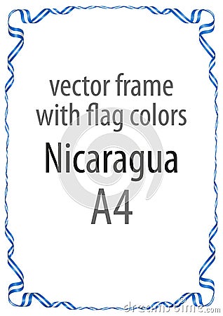 Frame and border of ribbon with the colors of the Nicaragua flag Vector Illustration