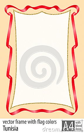 Frame and border of ribbon with the colors of the Tunisia flag, with protective grid. Vector, with bleed three mm. Vector Illustration