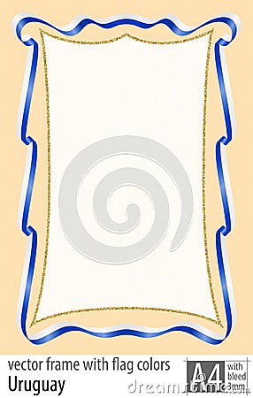 Frame and border of ribbon with the colors of the Uruguay flag, with protective grid. Vector, with bleed three mm. Vector Illustration