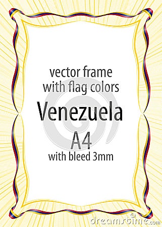 Frame and border of ribbon with the colors of the Venezuela flag Vector Illustration