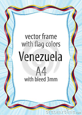 Frame and border of ribbon with the colors of the Venezuela flag Vector Illustration