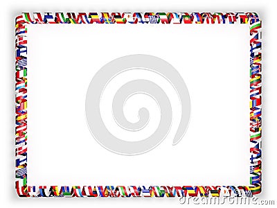 Frame and border of ribbon with flags of all countries of the European Union. 3d illustration Cartoon Illustration