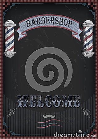 Frame border scissors and comb sign shingle for barber, coiffeur, haircutter, vintage retro inscription barbershop. Vector Vector Illustration